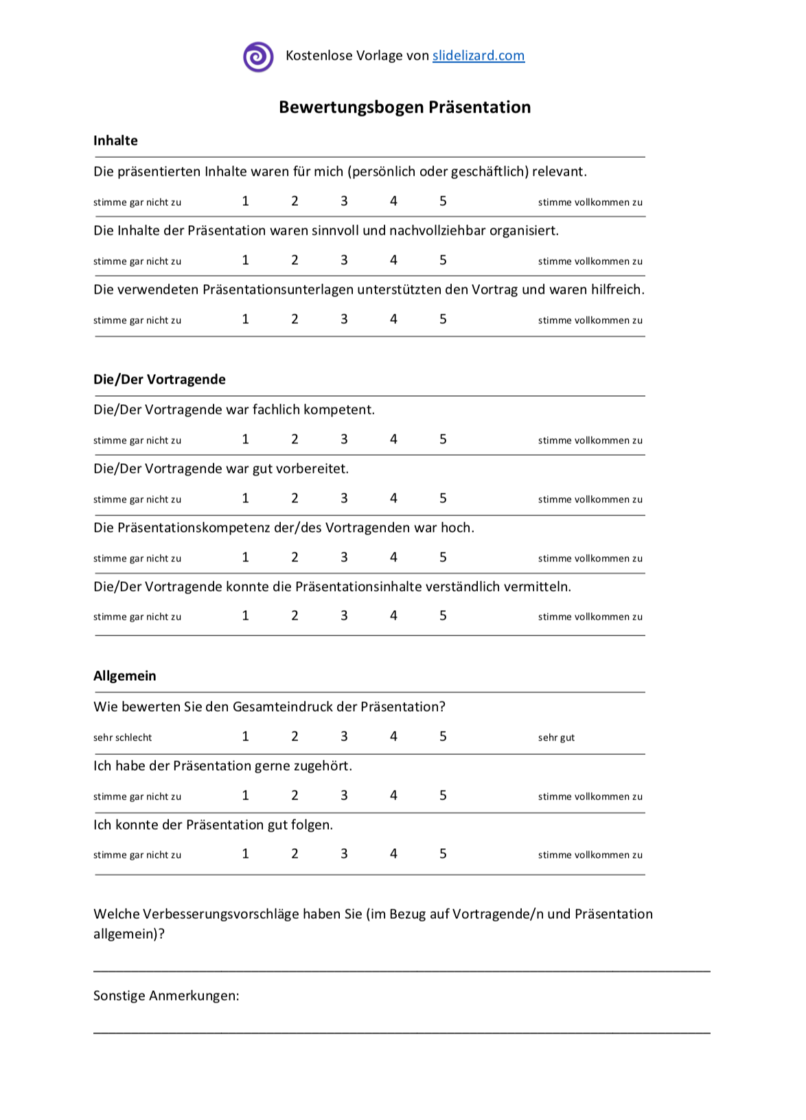 bewertungsraster english presentations