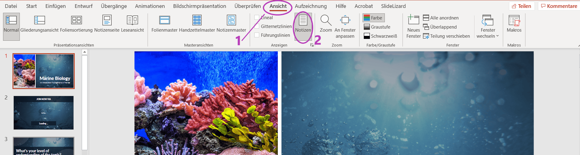 einblenden der Notizen