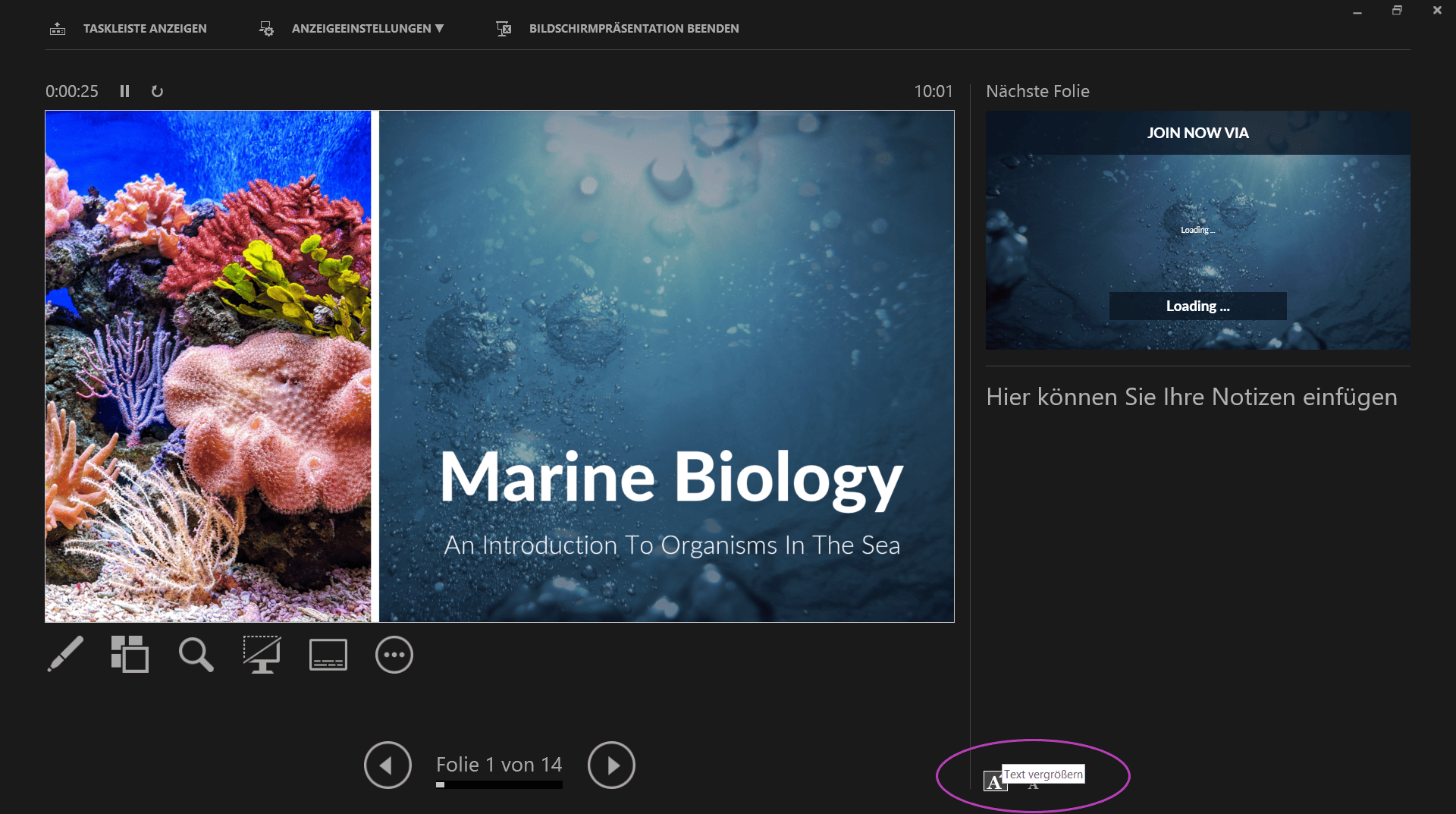 Referentenansicht während der Präsentation