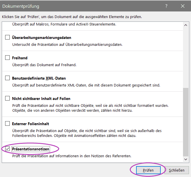 Löschen der Notizen