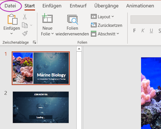 ausdrucken der Notizen mit den Folien