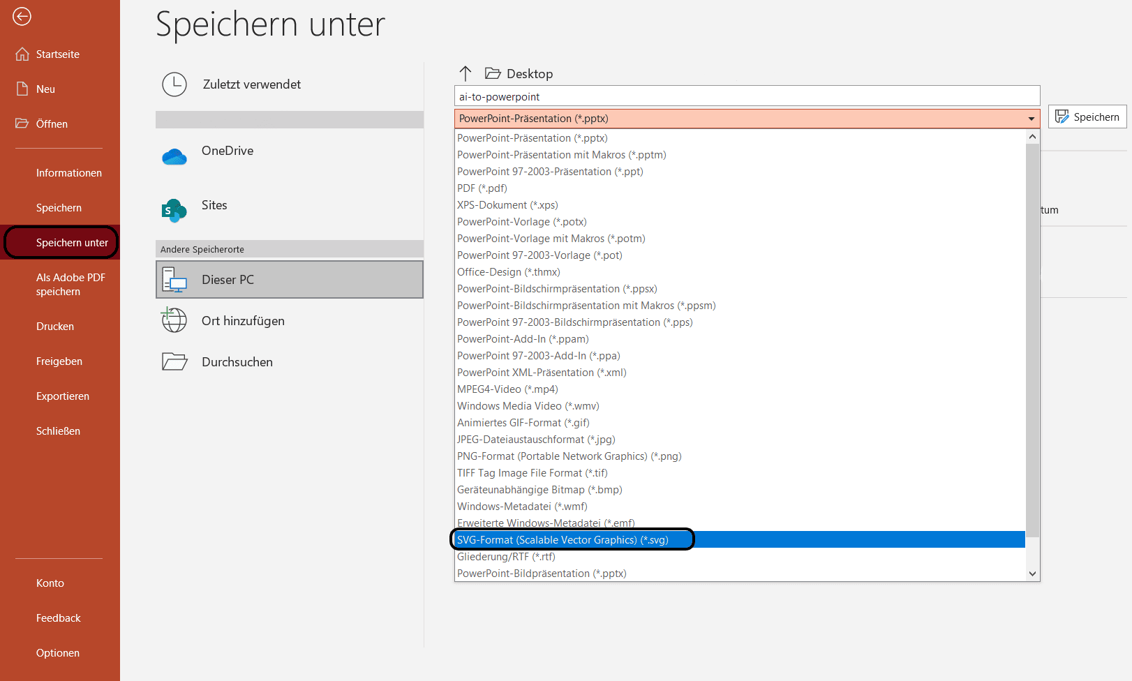 PowerPoint als SVG abspeichern