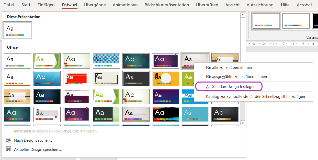 Als Standarddesign festlegen