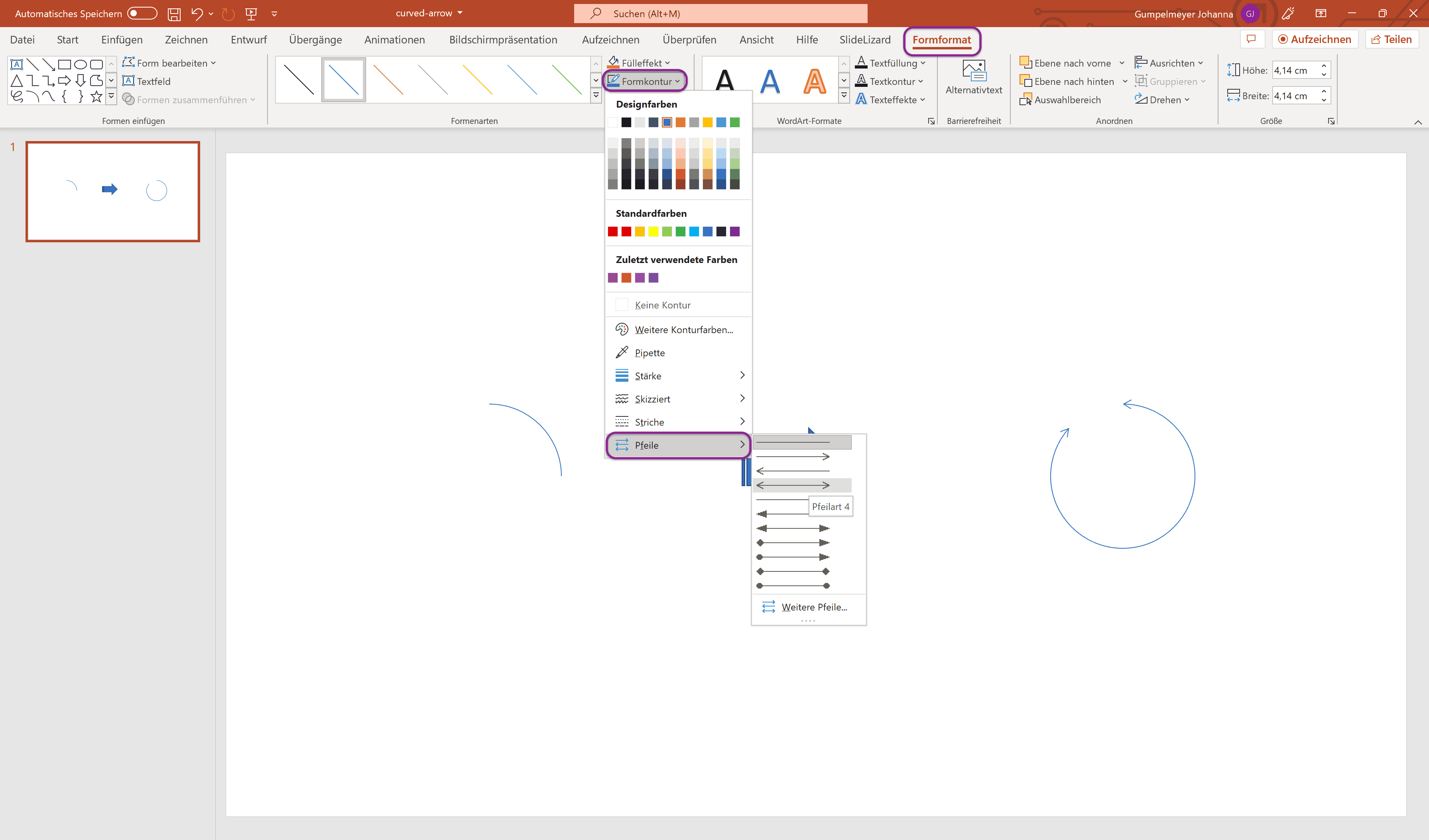 Pfeilstil auswählen