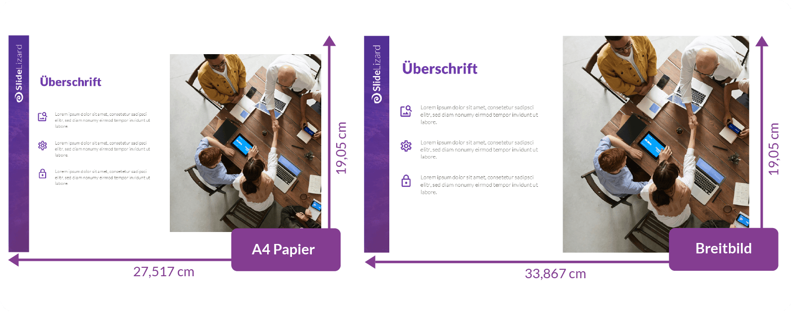 Vergleich von A4 und 16:9 Folienformat für PowerPoint