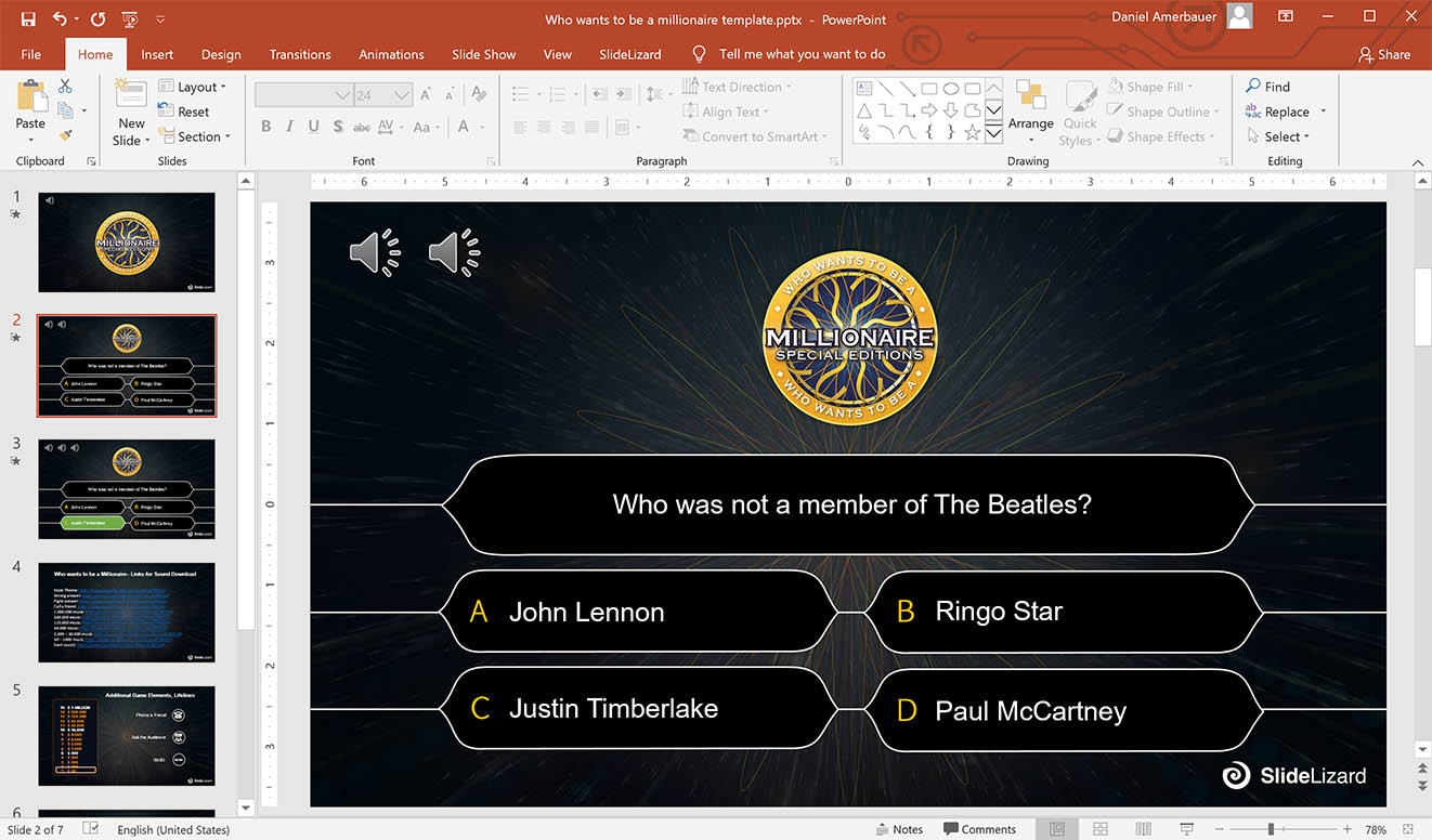 Who Wants to be a Millionaire PowerPoint Template  SlideLizard® Regarding Trivia Powerpoint Template