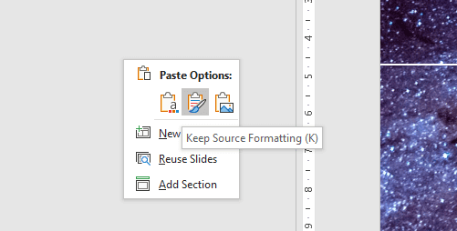 paste chosen slides to existing presentation