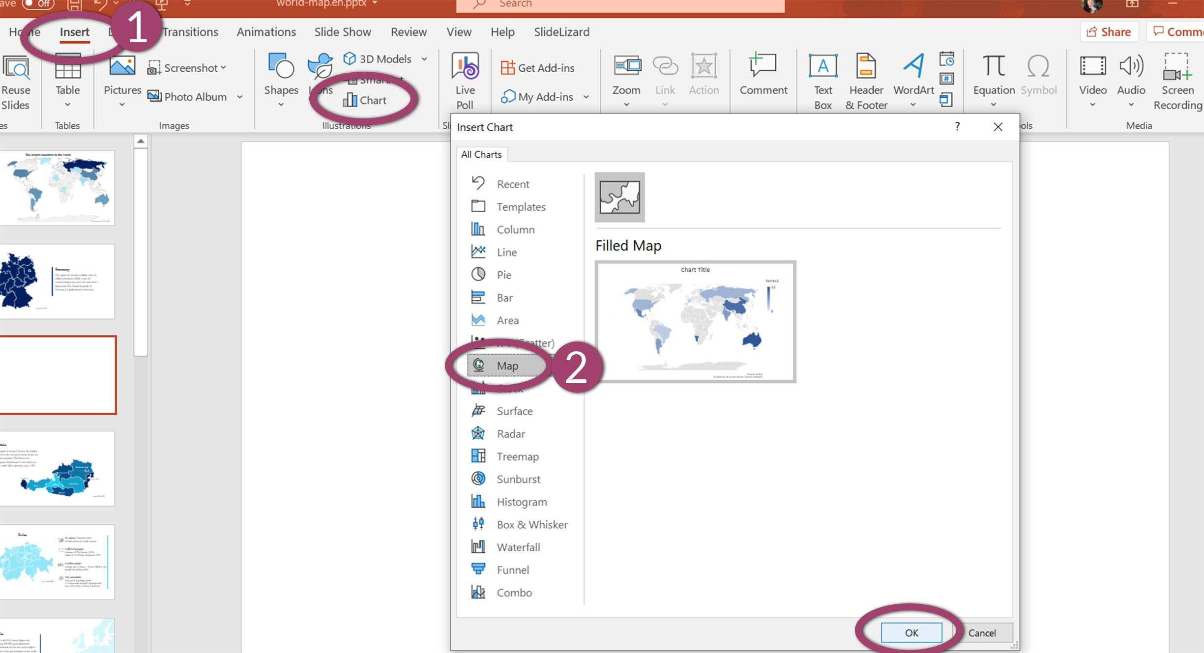 how to include and create a PowerPoint map