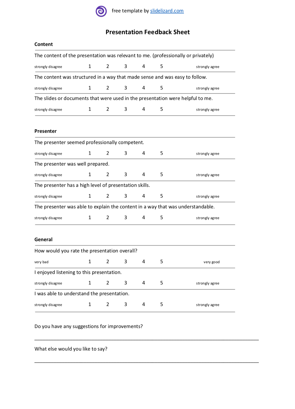 example of presentation feedback form