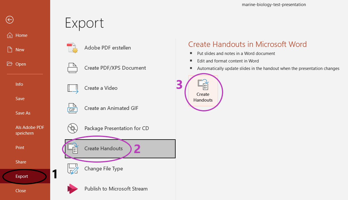 export the handout in word