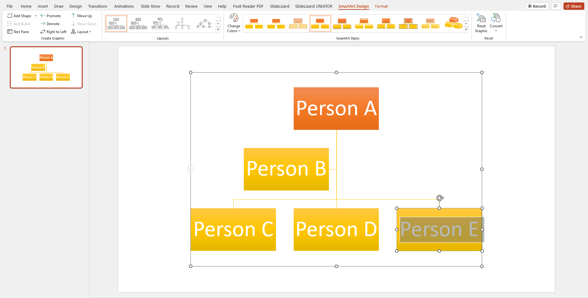 Change text of organization chart