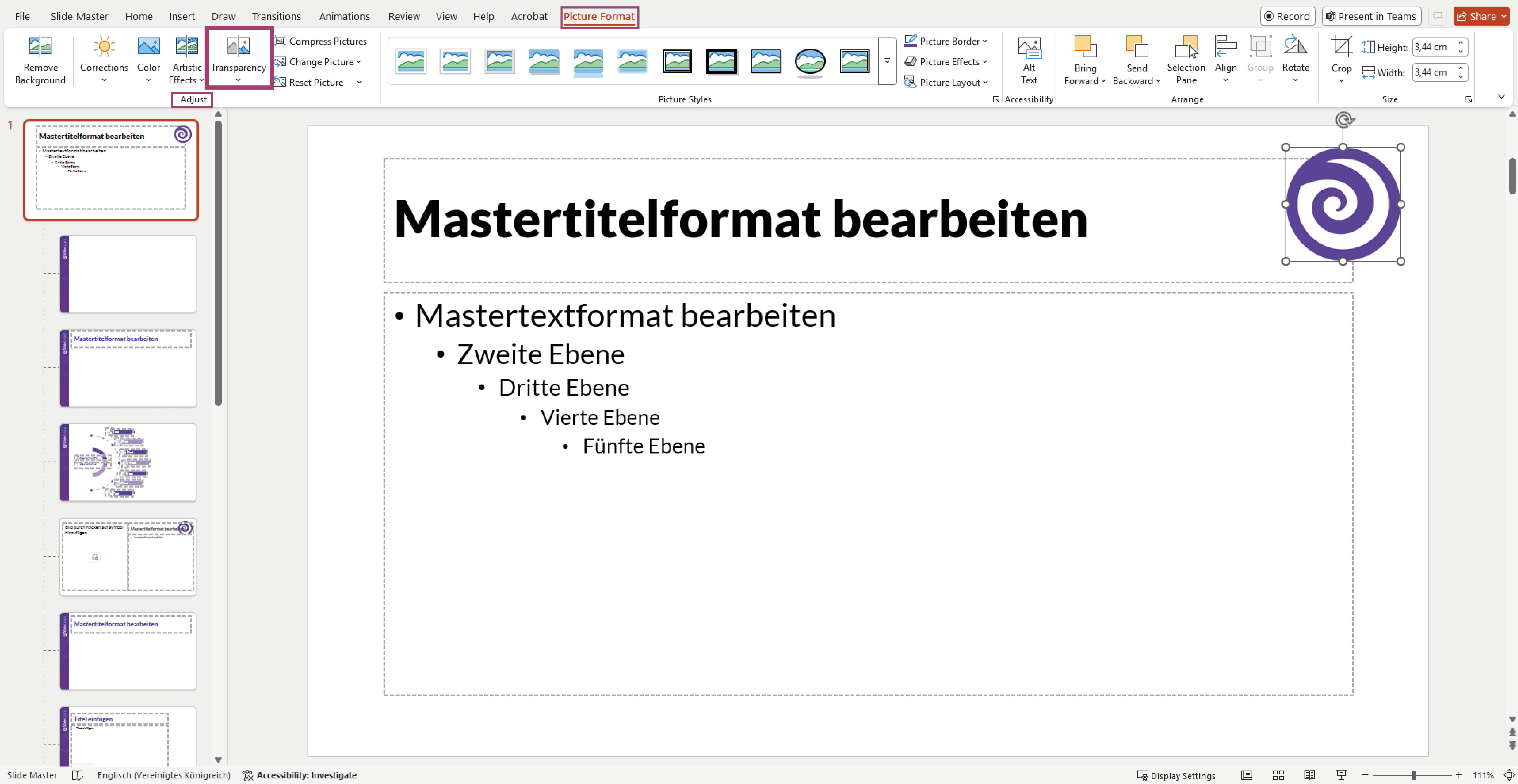 PowerPoint, Image of the transparency function, adjust picture transparencz