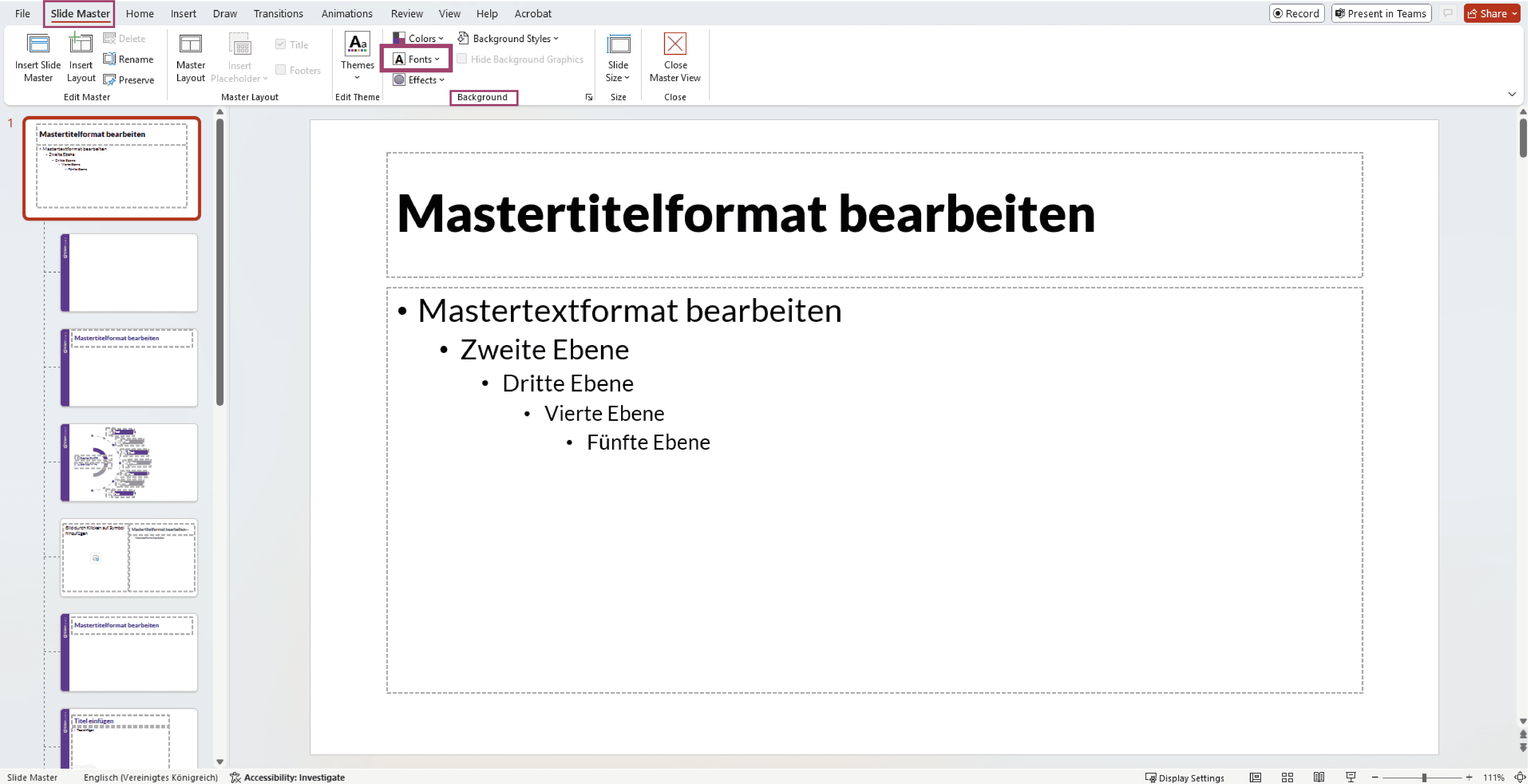 PowerPoint, Image of the fonts function
