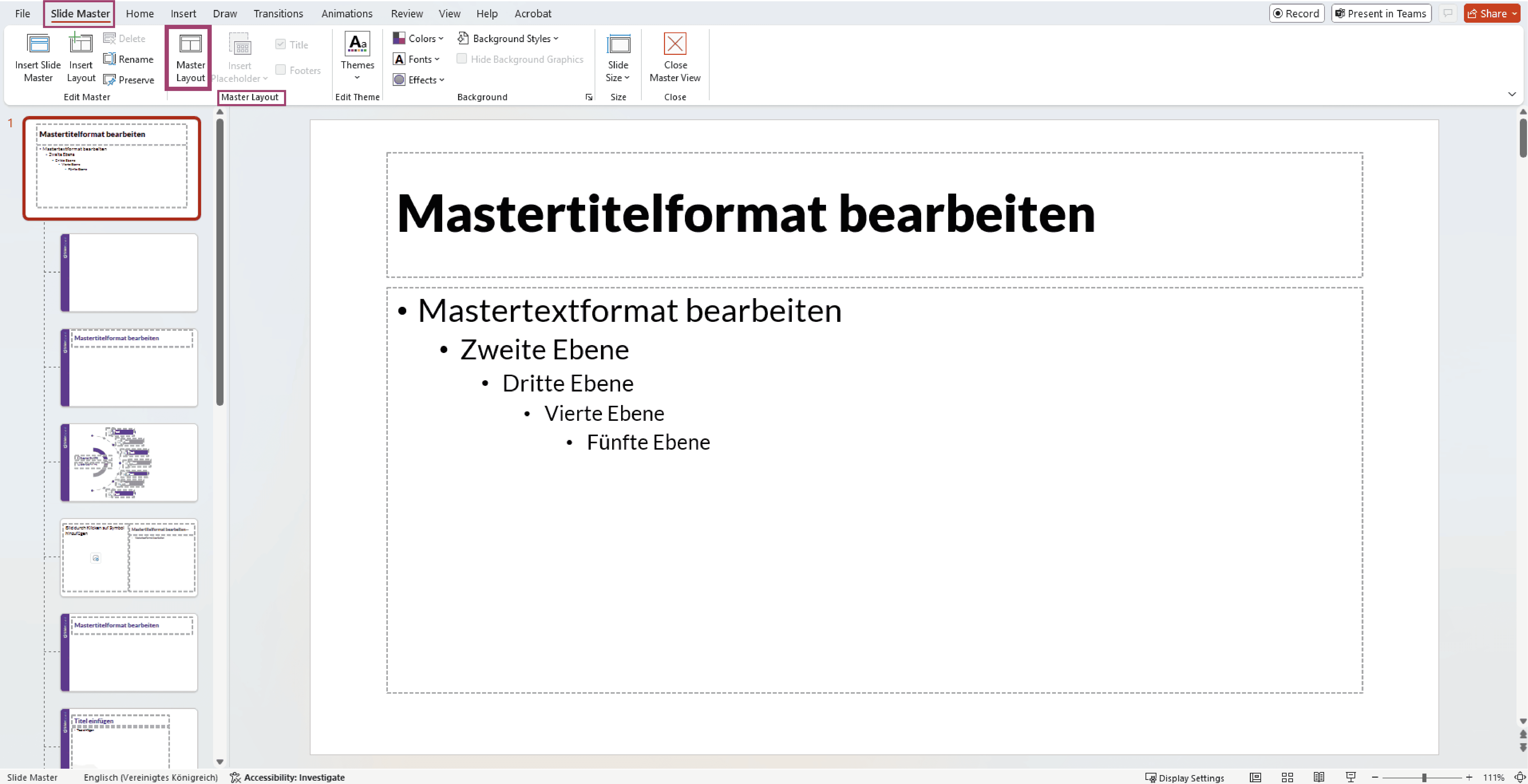 PowerPoint, Image of the master layout function