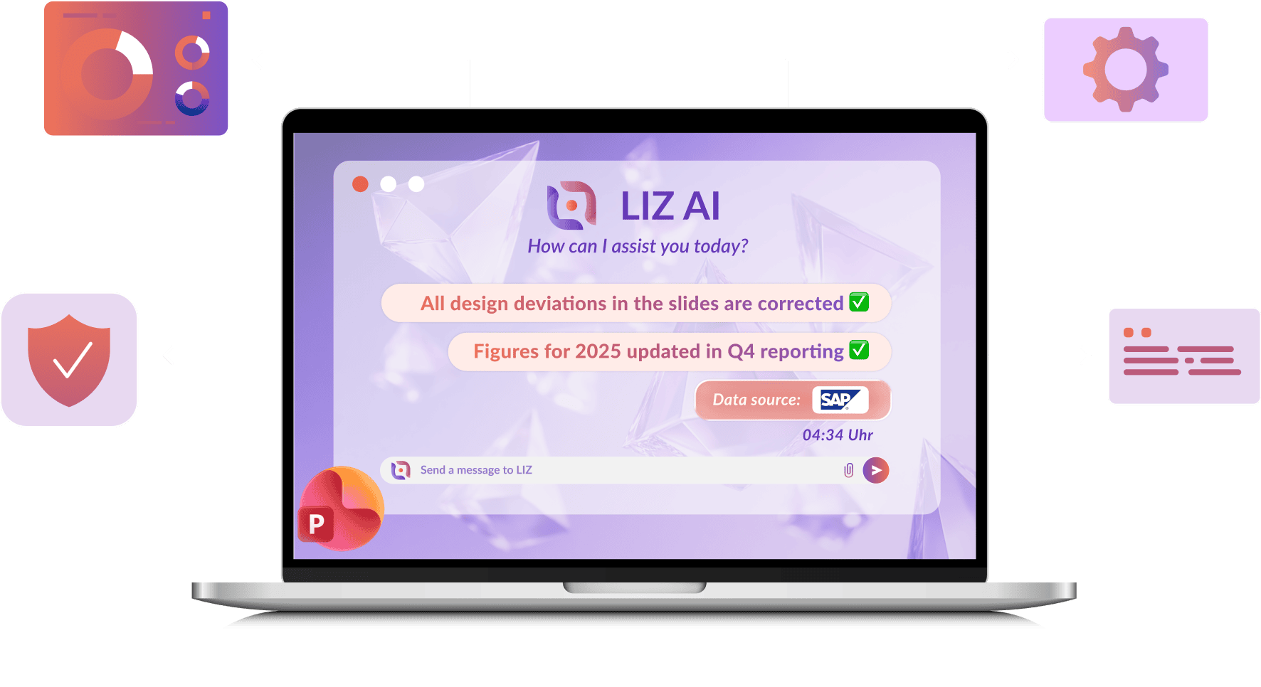 Image of a laptop displaying a PowerPoint interface and CREATOR integration.