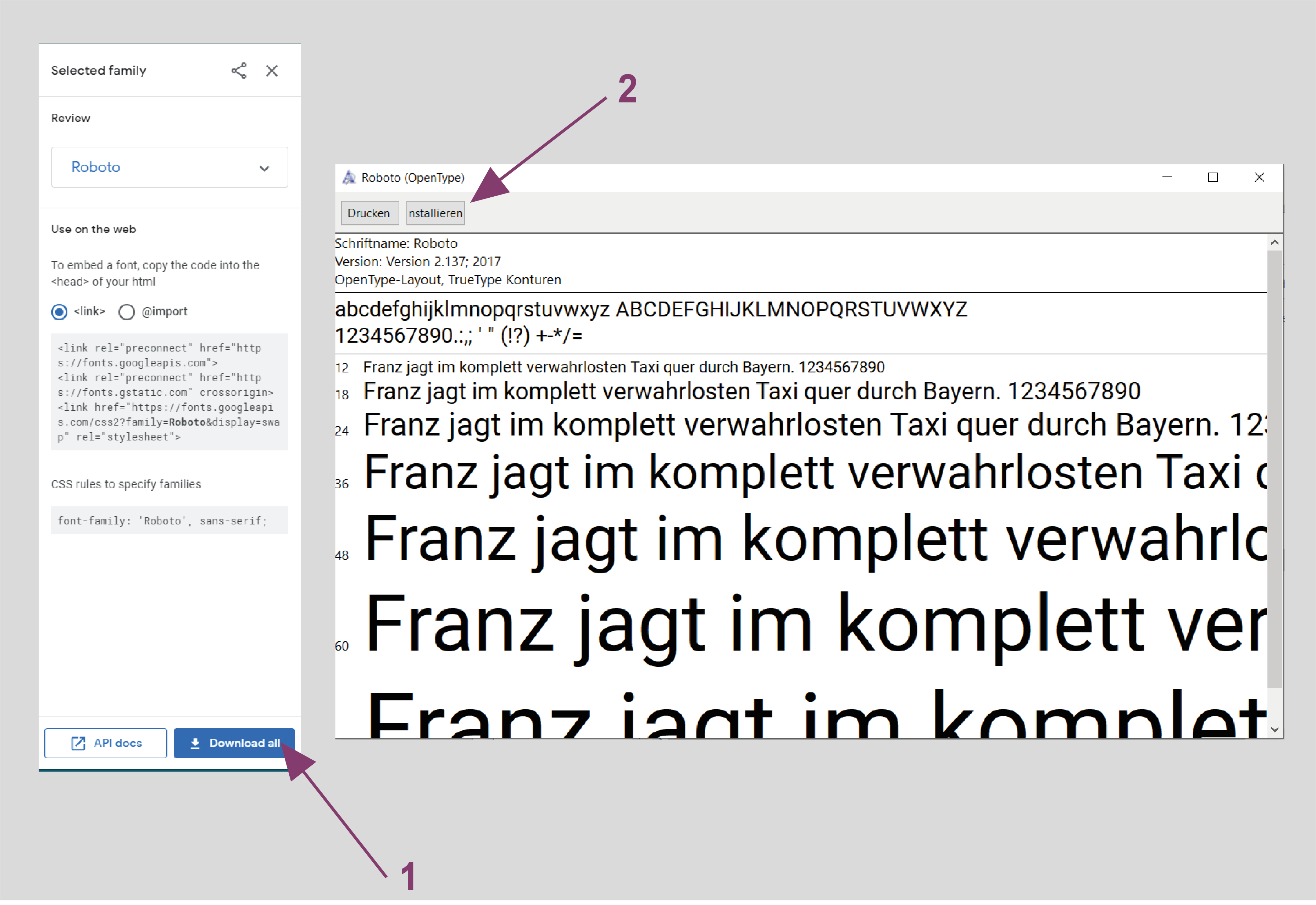 Screenshot download Google Fonts