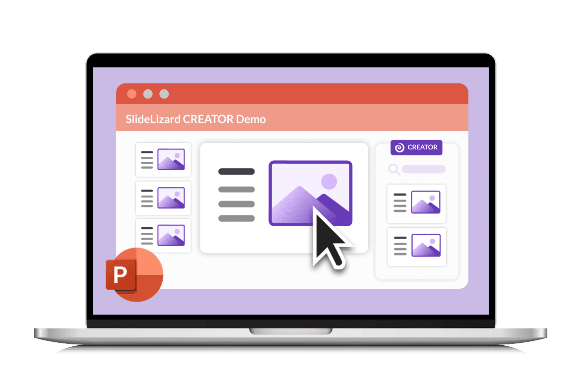 Image of a laptop displaying a PowerPoint interface and CREATOR integration.